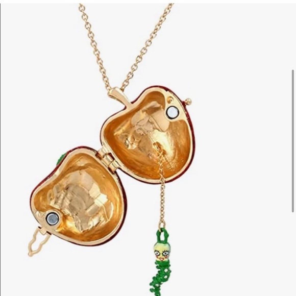 New Betsey Johnson glitter red apple and bookworm long necklace - Picture 3 of 6